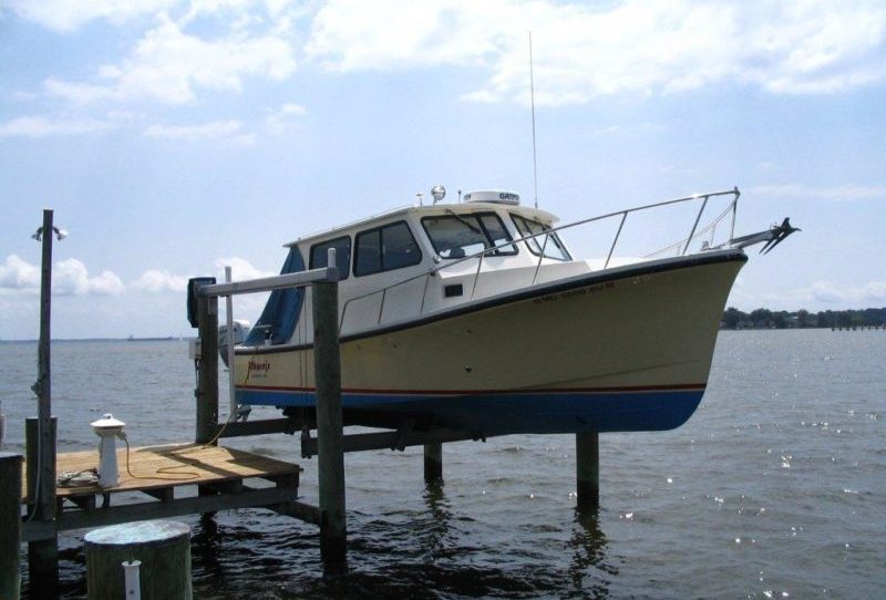 Boat in dry dock before bilge pump repairs